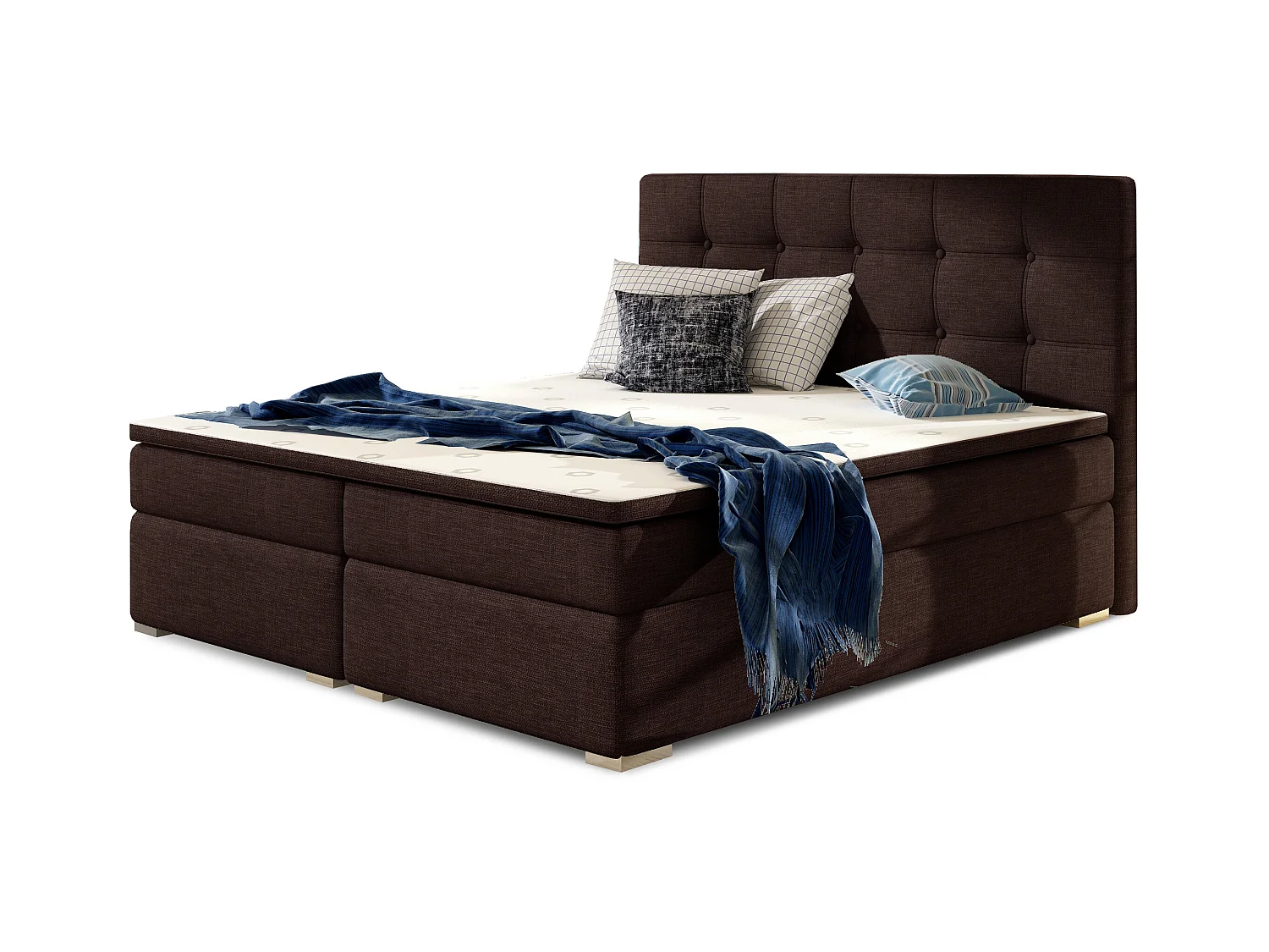 Lit boxspring tissu marron avec matelas et surmatelas Kavin-160x200