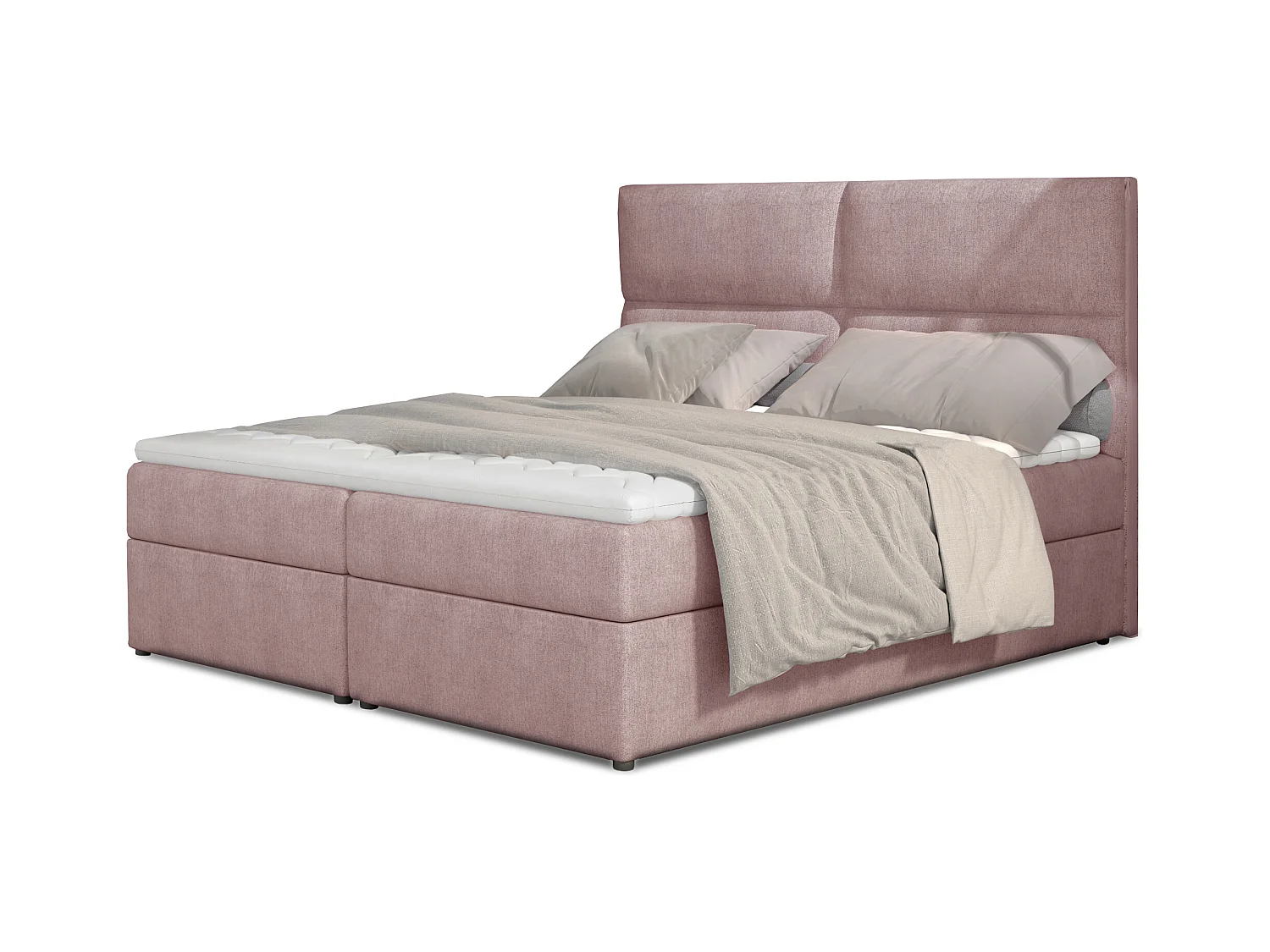 Lit continental capitonné tissu rose Weber-140x200