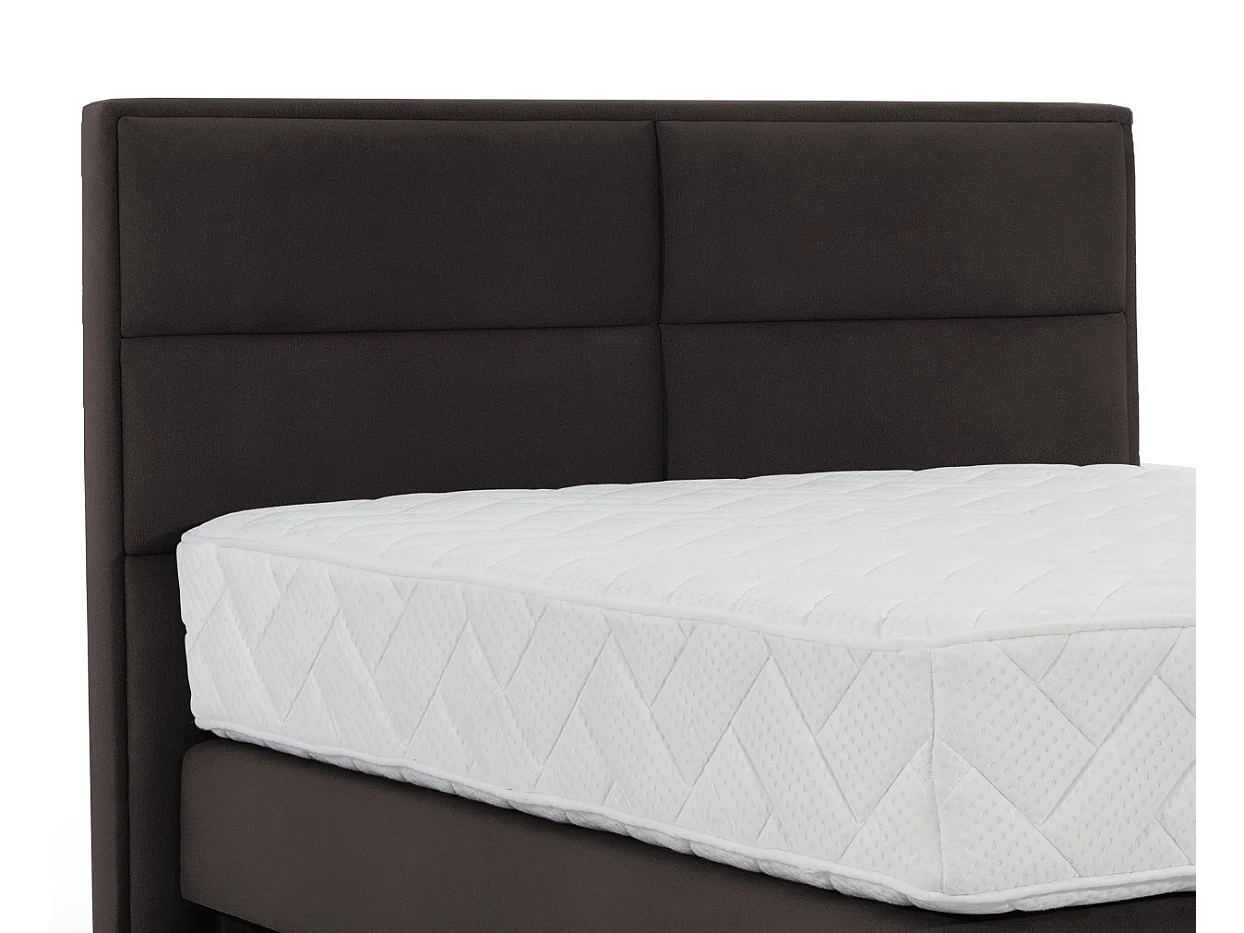 Lit continental velours marron Tiempo avec matelas 30cm en latex et pied métal noir-160x200