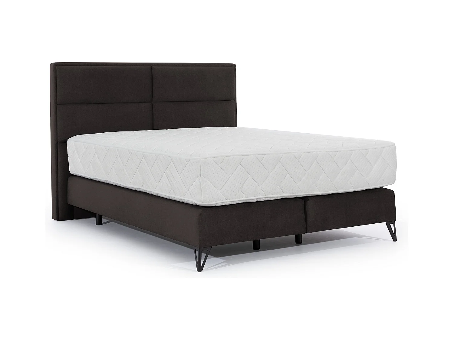 Tiempo bruin fluwelen continentaal bed met 30 cm latex matras en zwart metalen poot-Slapen 160x200cm