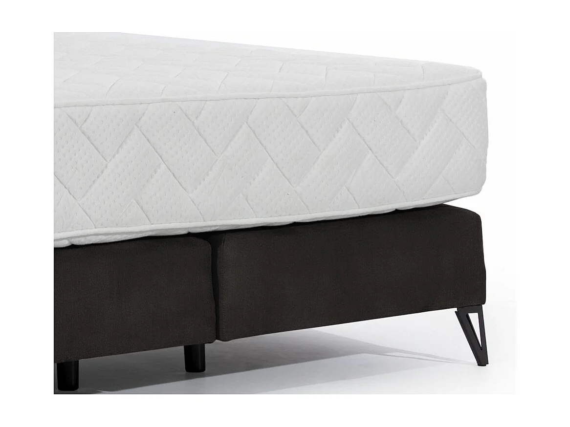 Lit continental velours marron Tiempo avec matelas 30cm en latex et pied métal noir-160x200