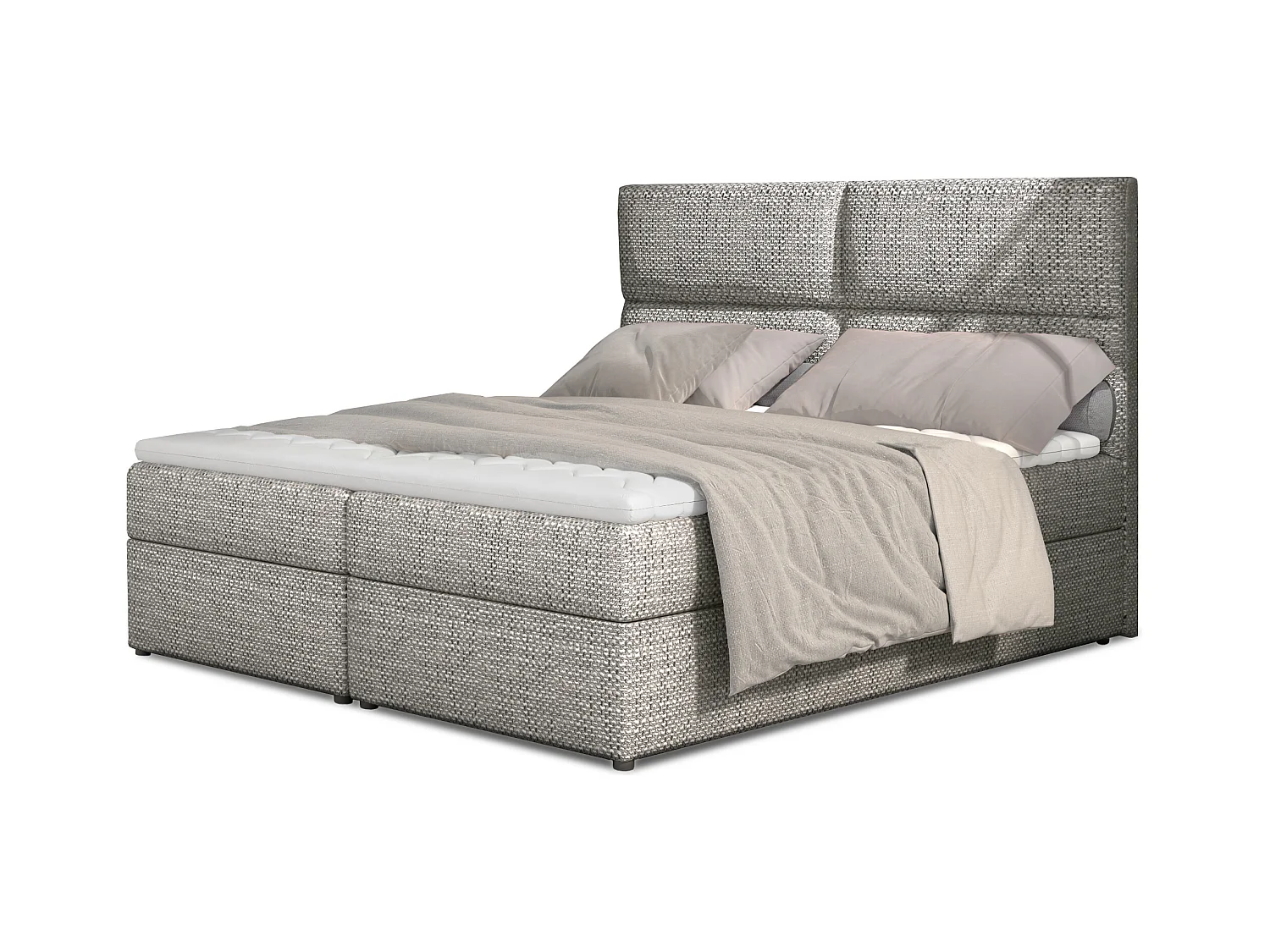 Lit continental capitonné tissu gris clair chiné Weber-140x200