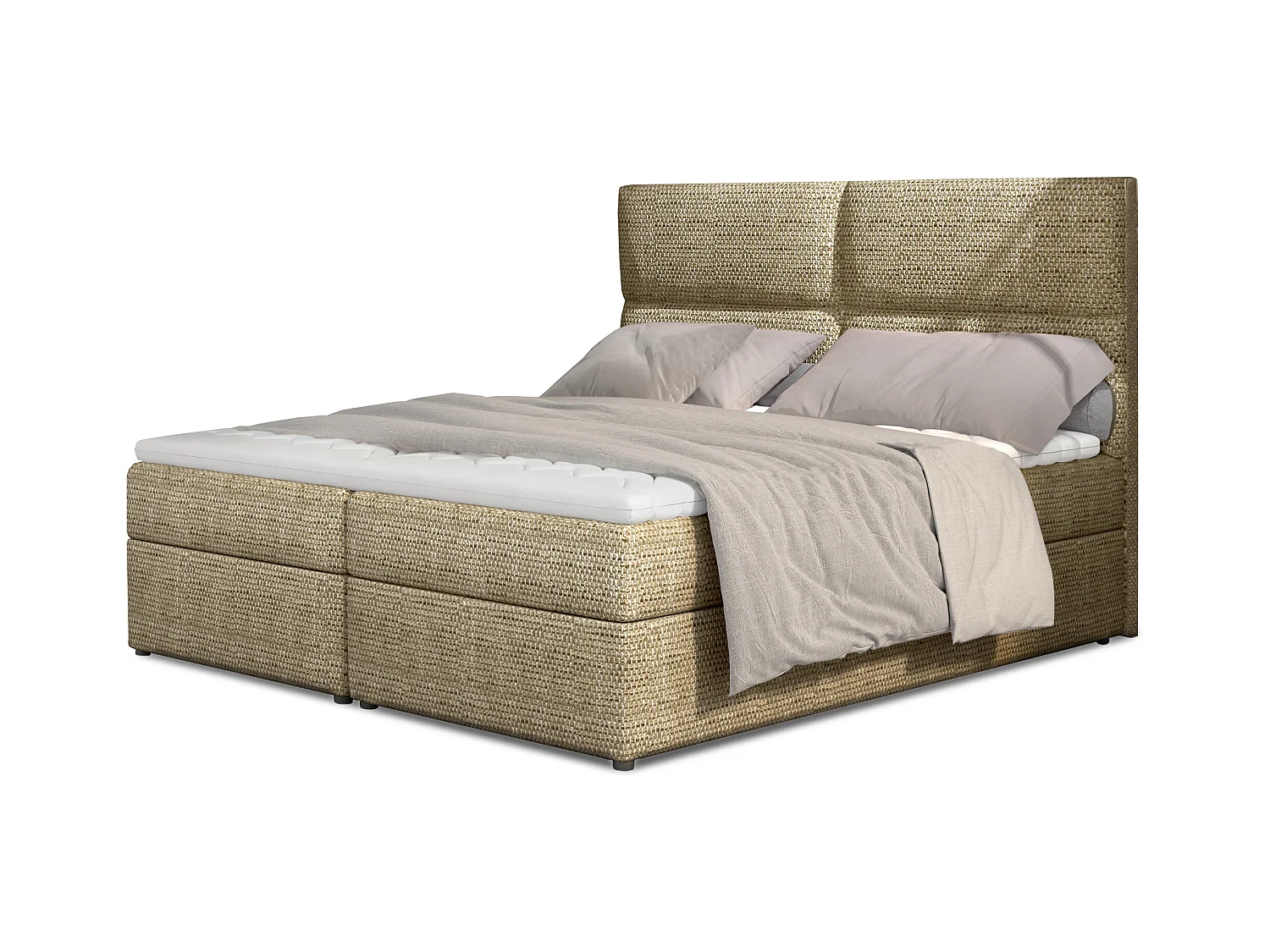 Lit continental capitonné tissu beige clair chiné Weber-140x200