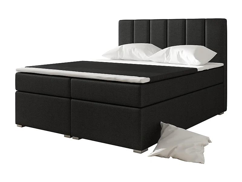 Lit continental simili cuir noir avec matelas et surmatelas Louna-140x200