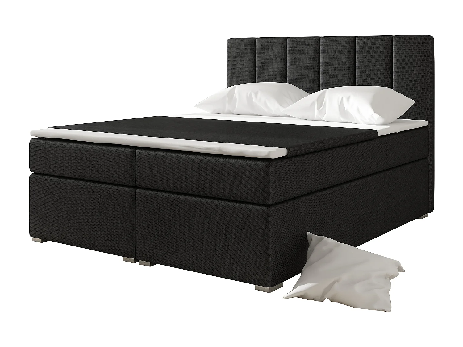 Zwart imitatieleren continentaal bed met Louna matras en topper-Slapen 140x200cm