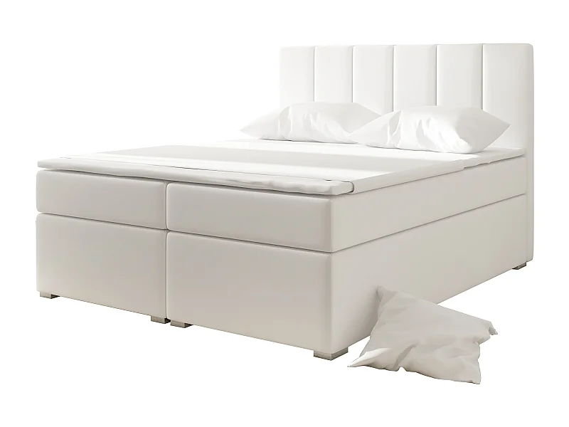 Lit continental simili cuir blanc avec matelas et surmatelas Louna-140x200