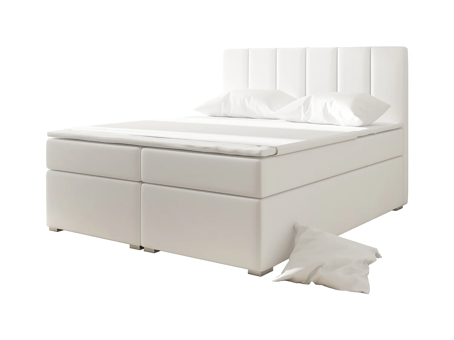 Lit continental simili cuir blanc avec matelas et surmatelas Louna-140x200