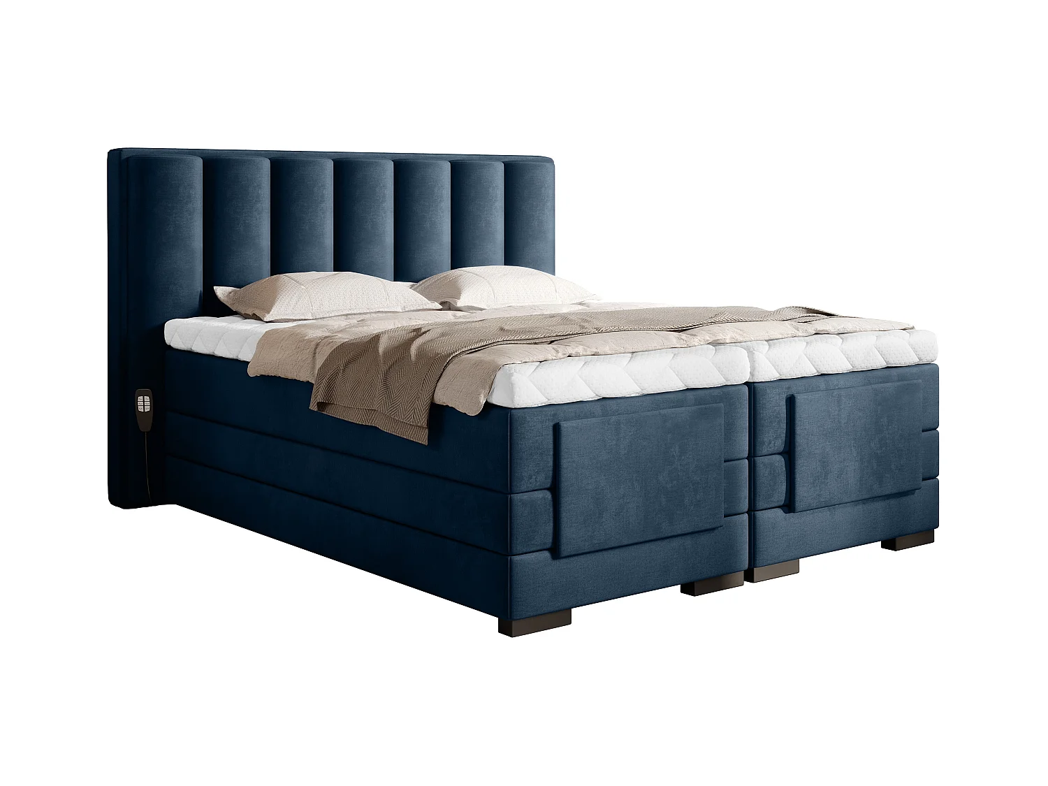 Lit boxspring électrique tissu bleu avec matelas et surmatelas Arkos-160x200