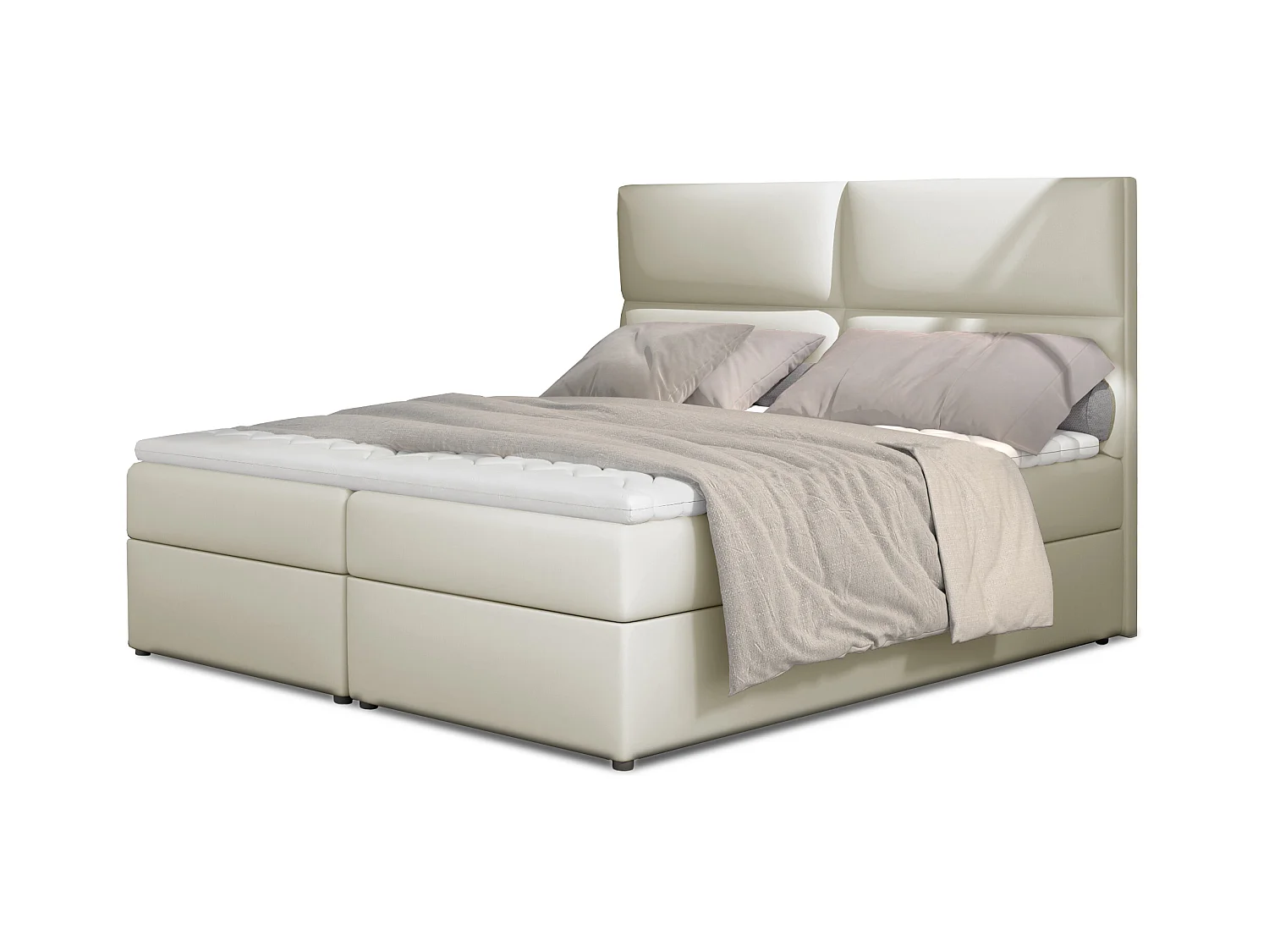 Lit continental capitonné simili cuir beige clair Weber-180x200