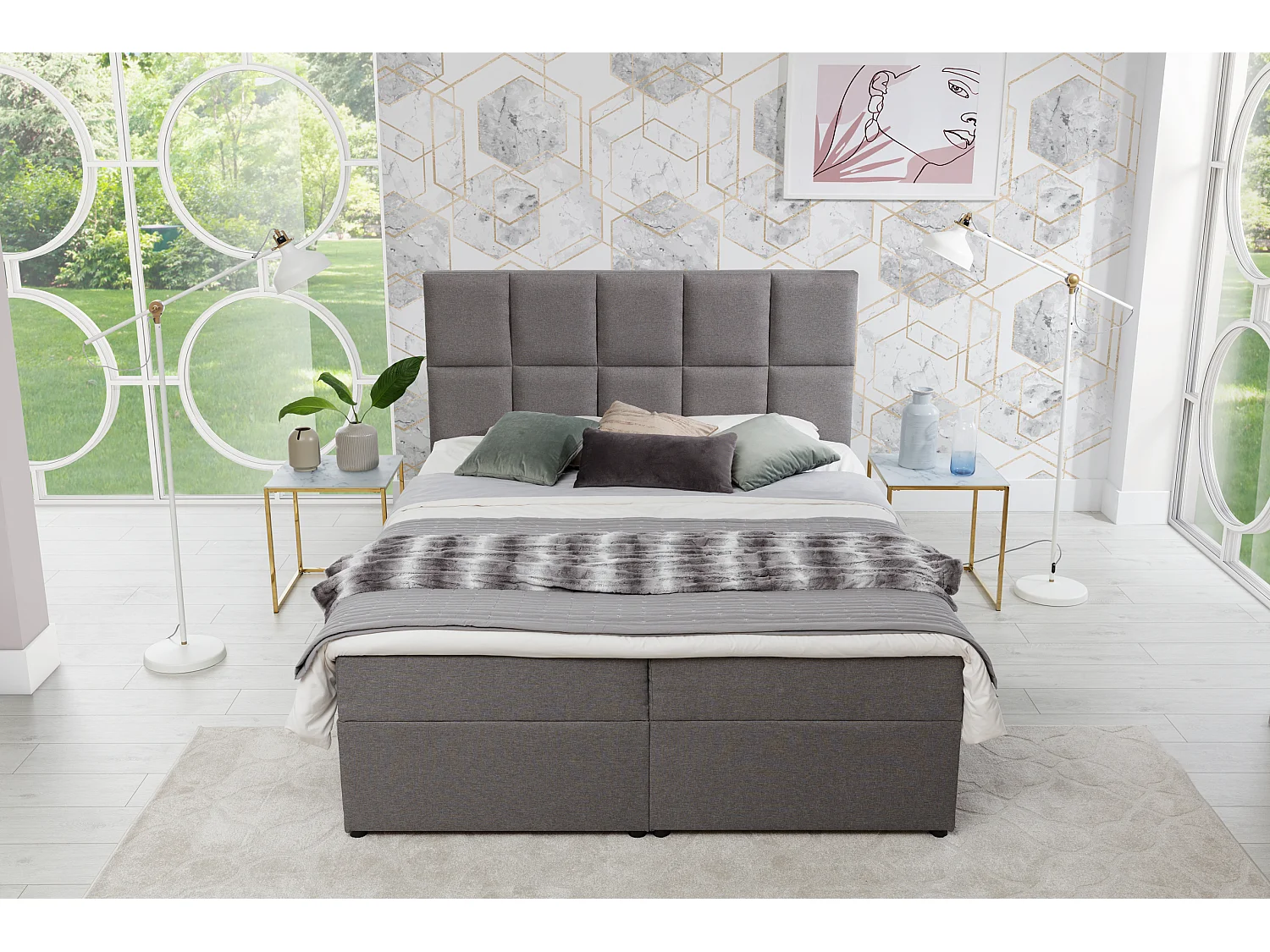Lit boxspring simili cuir créme avec matelas et surmatelas Lizen-Couchage 140x200 cm