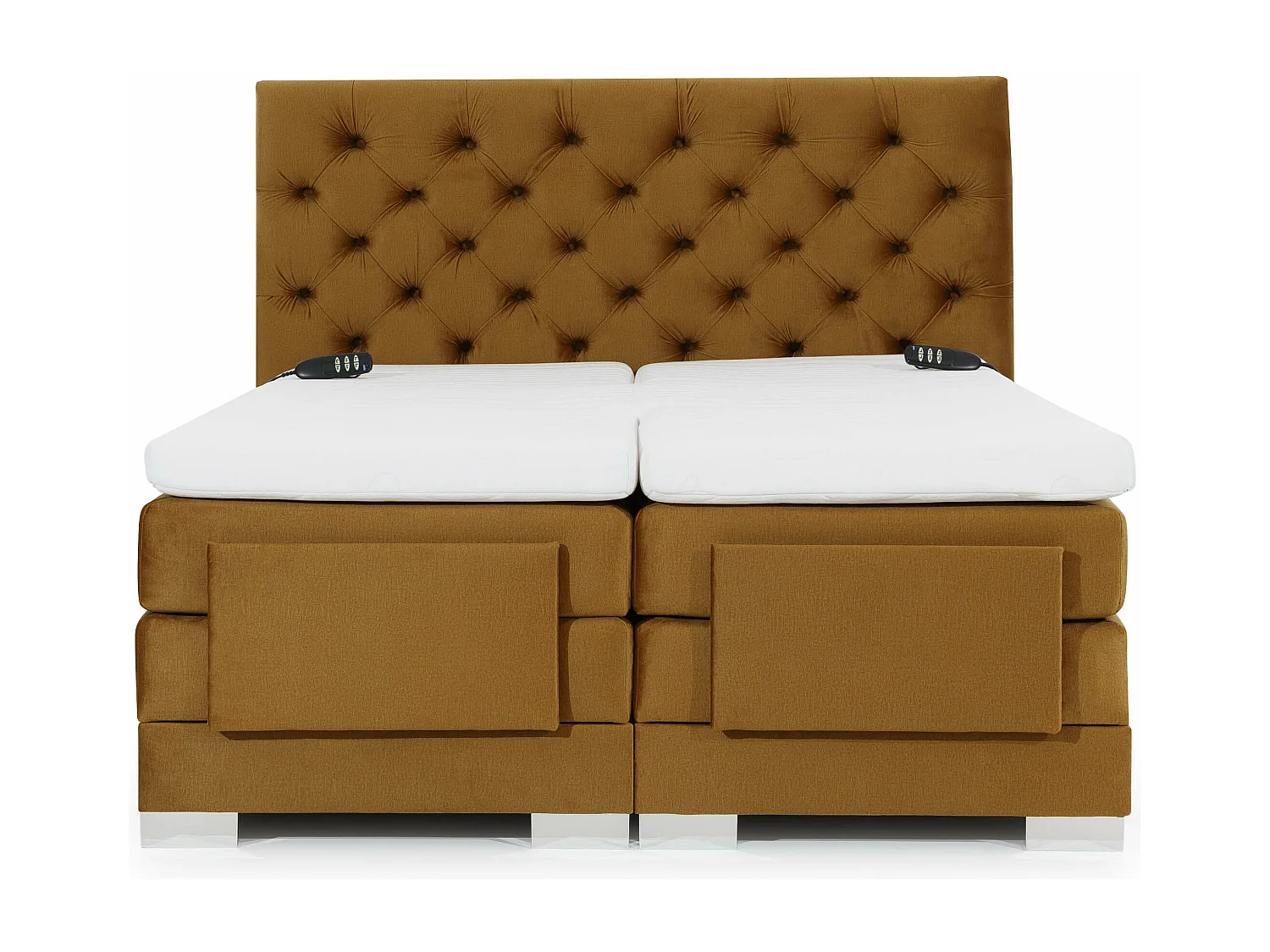 Lit continental électrique velours moutarde avec matelas et surmatelas Karmen-180x200