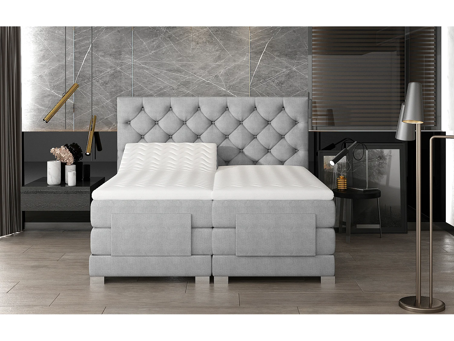 Lit continental électrique velours moutarde avec matelas et surmatelas Karmen-180x200