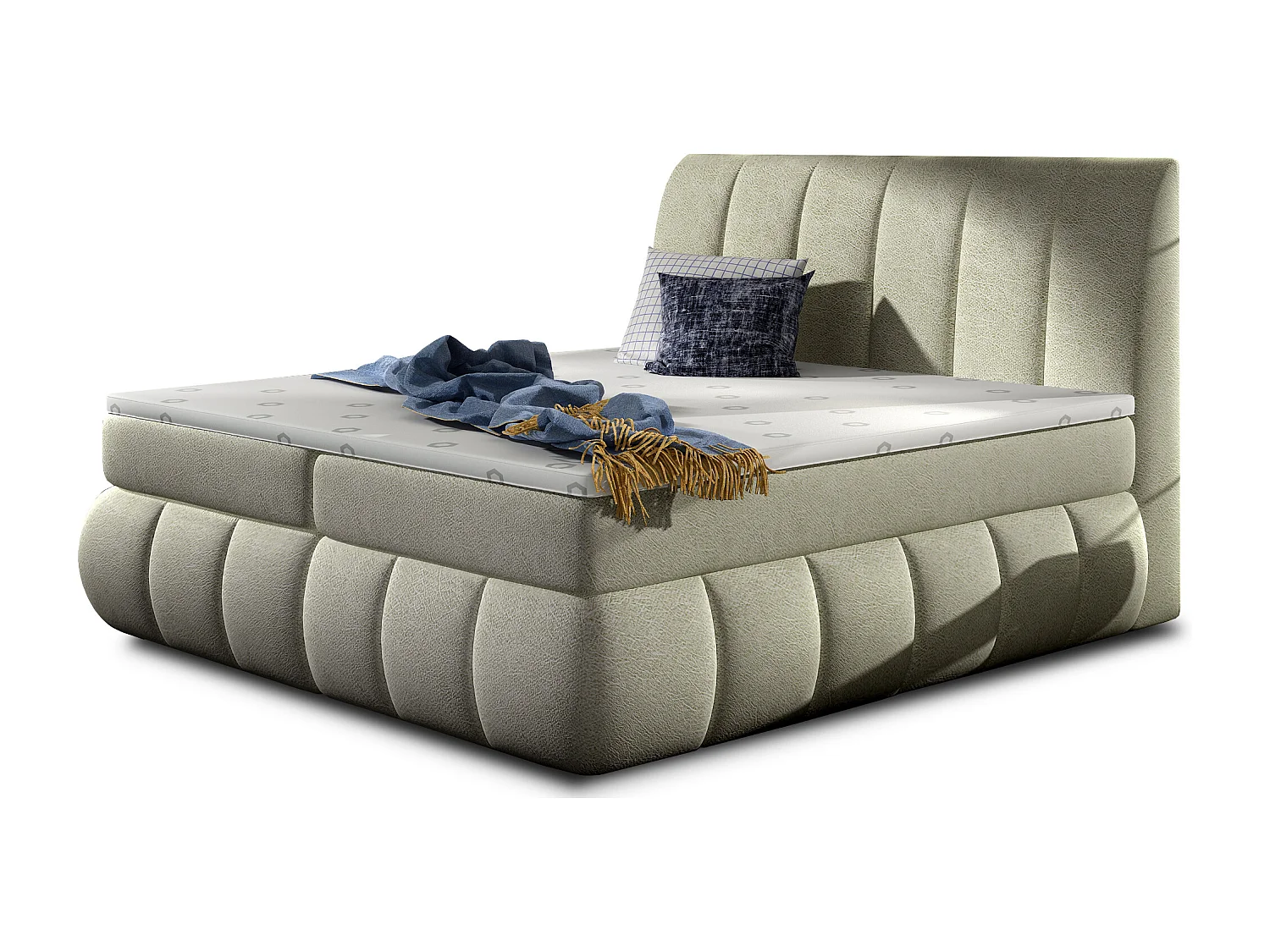 Florencia gewatteerd continentaal bed in lichtbeige stof-Slapen 180x200cm