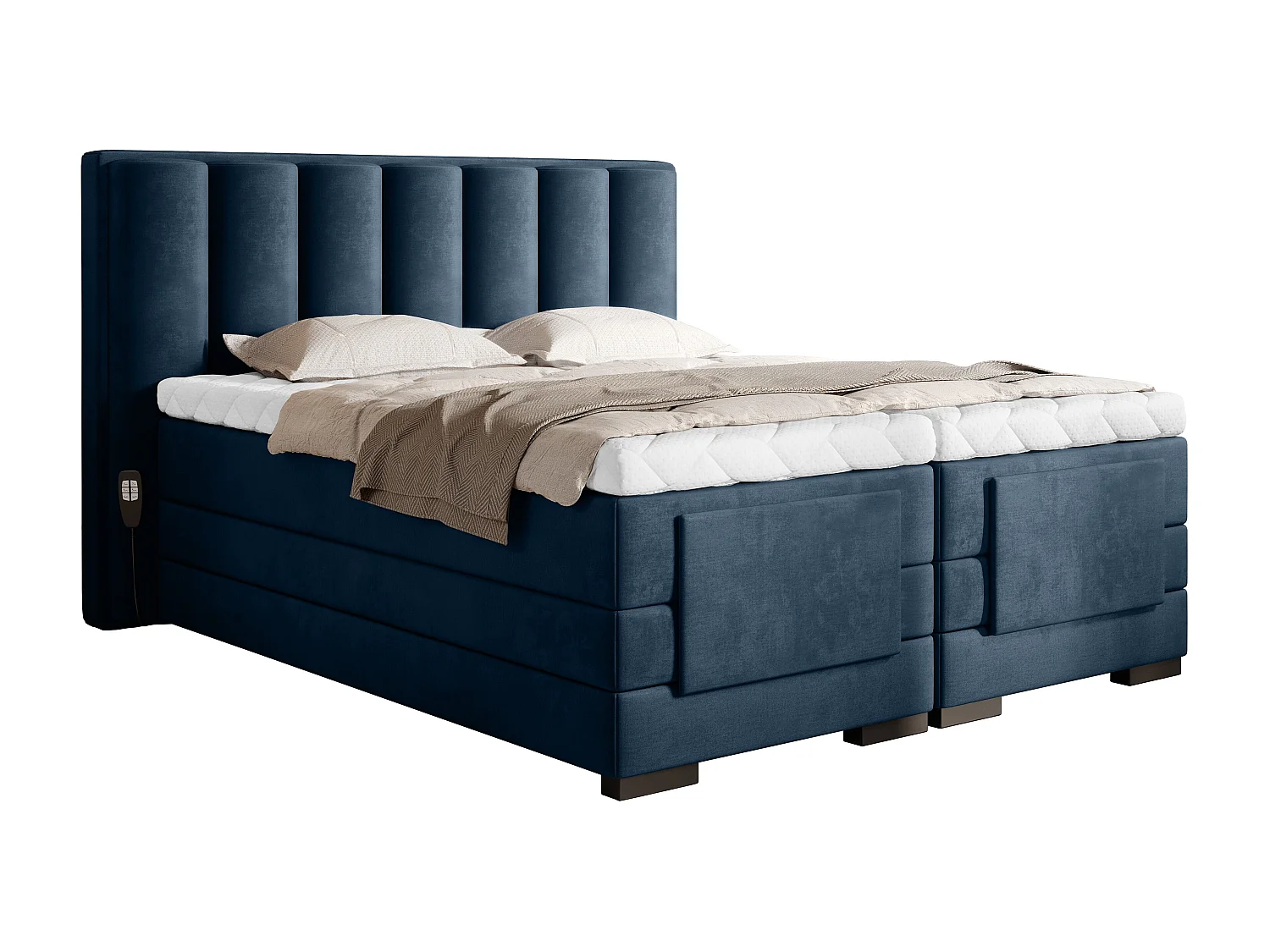Lit boxspring électrique tissu bleu avec matelas et surmatelas Arkos-140x200