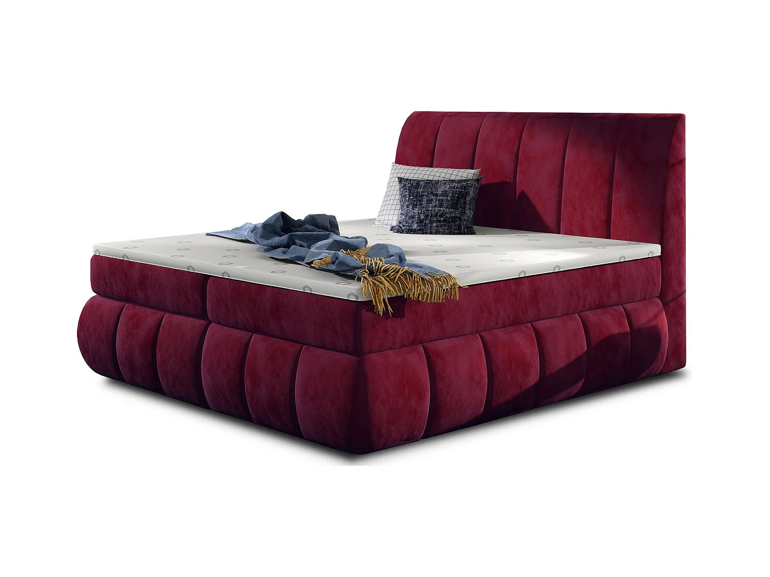 Lit continental matelassé tissu doux bordeaux Florencia-160x200