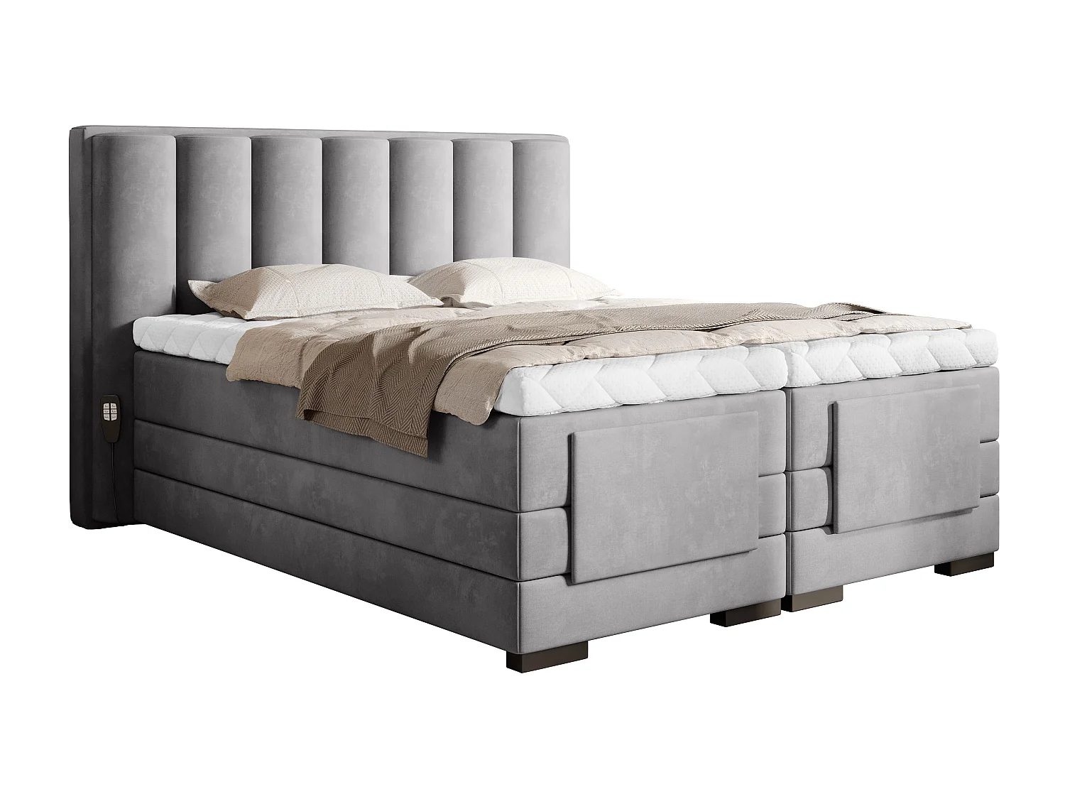 Lit boxspring électrique tissu gris clair avec matelas et surmatelas Arkos-90x200
