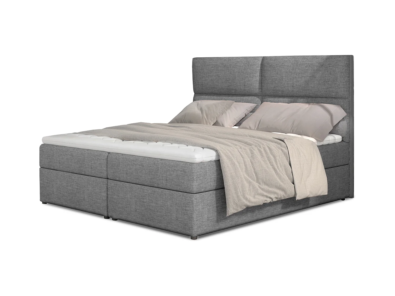 Lit continental capitonné tissu gris clair Weber-160x200