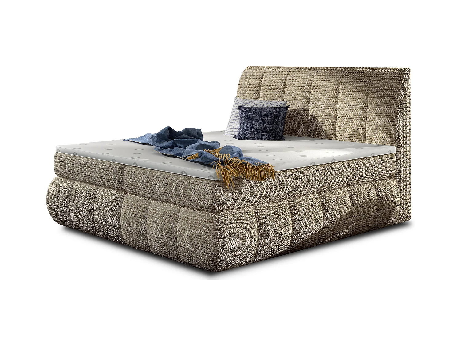 Lit continental matelassé tissu beige clair chiné Florencia-160x200