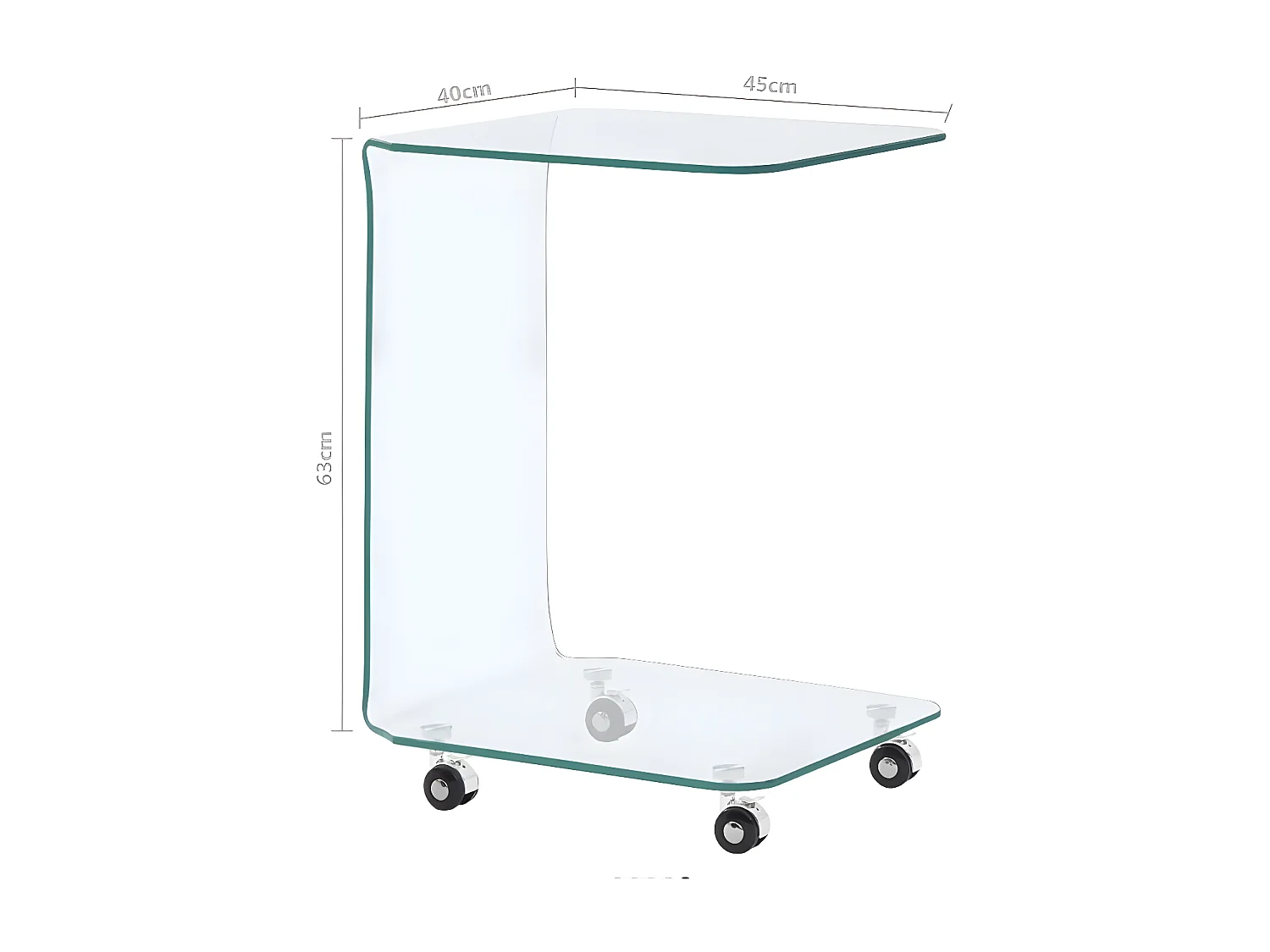 Table d'appoint sur roulettes verre trempé transparent Niu