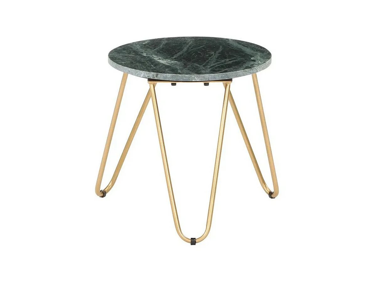 Table d'appoint effet marbre vert et pieds métal doré Emis D 40cm
