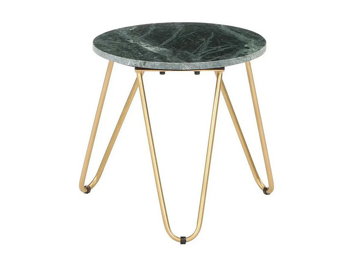 Table d'appoint effet marbre vert et pieds métal doré Emis D 40cm