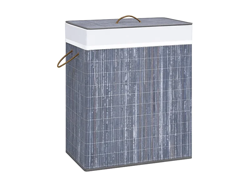 Panier à linge avec 2 sections bambou gris 100 L