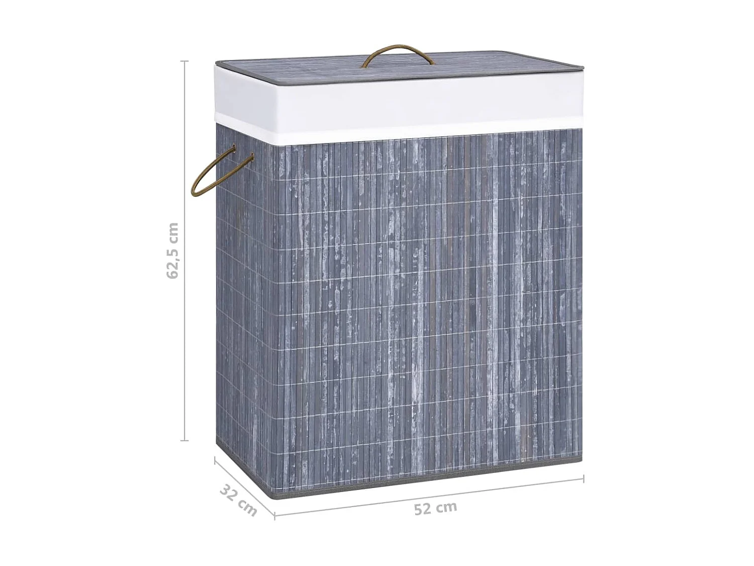 Panier à linge avec 2 sections bambou gris 100 L