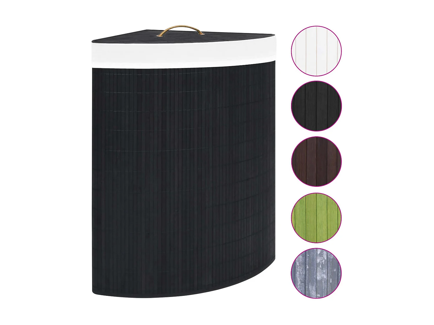 Panier à linge d'angle Bambou Noir 60 L
