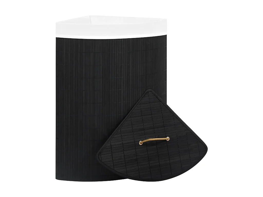 Panier à linge d'angle Bambou Noir 60 L