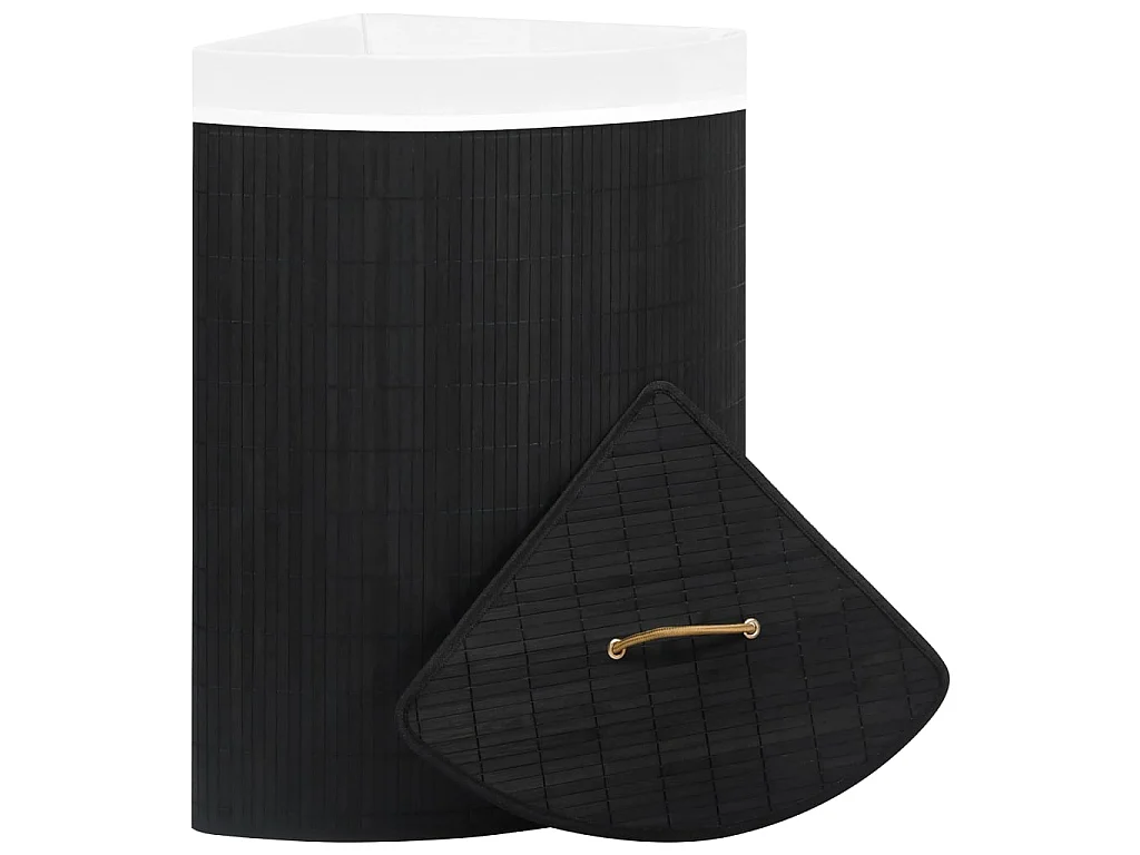 Panier à linge d'angle Bambou Noir 60 L