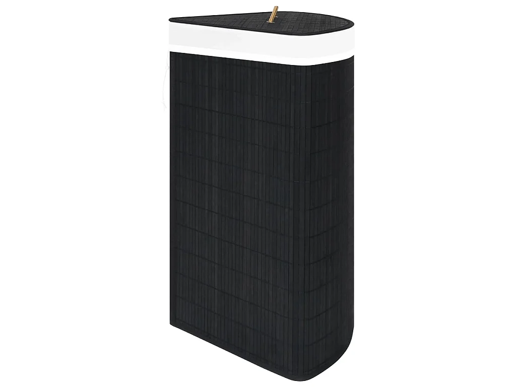 Panier à linge d'angle Bambou Noir 60 L