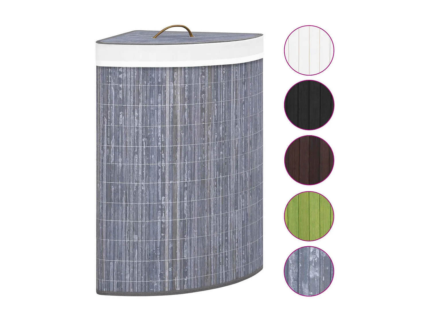 Panier à linge d'angle Bambou Gris 60 L