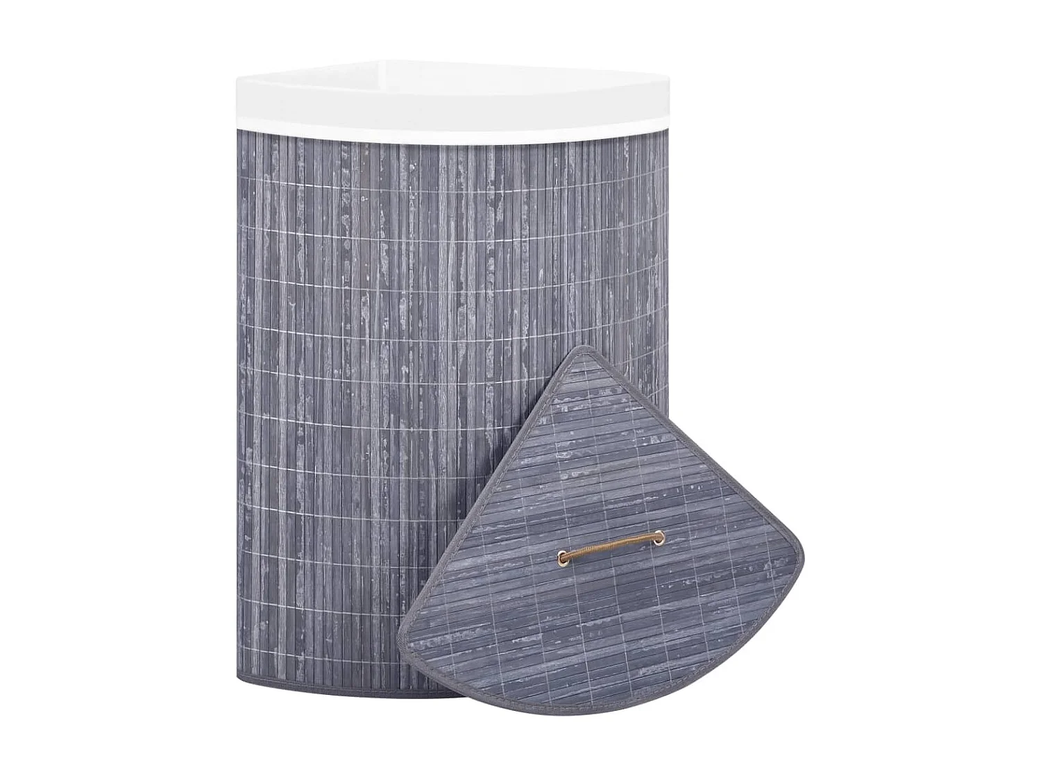 Panier à linge d'angle Bambou Gris 60 L