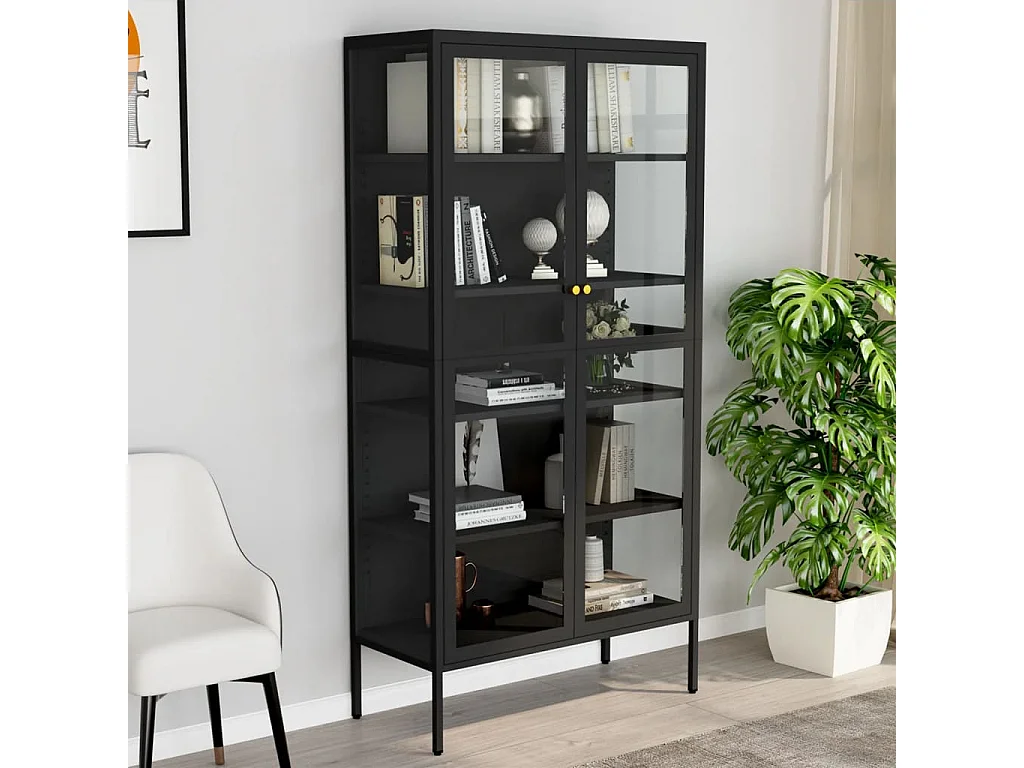 Vitrine d'exposition Anthracite 90x40x180 Acier-verre trempé