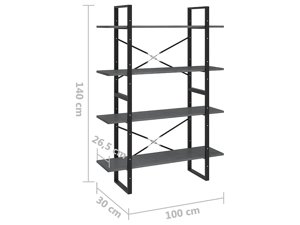 Bibliothèque à 4 niveaux Gris 100x30x140 Bois de pin massif