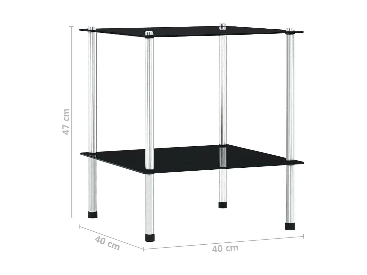 Étagère à 2 niveaux Noir 40x40x47 Verre trempé