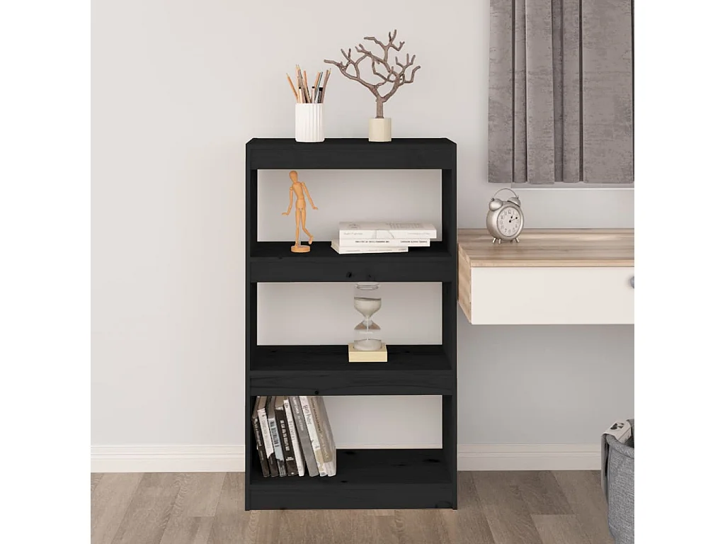 Bibliothèque-Séparateur de pièce Noir 60x30x103,5 Pin solide