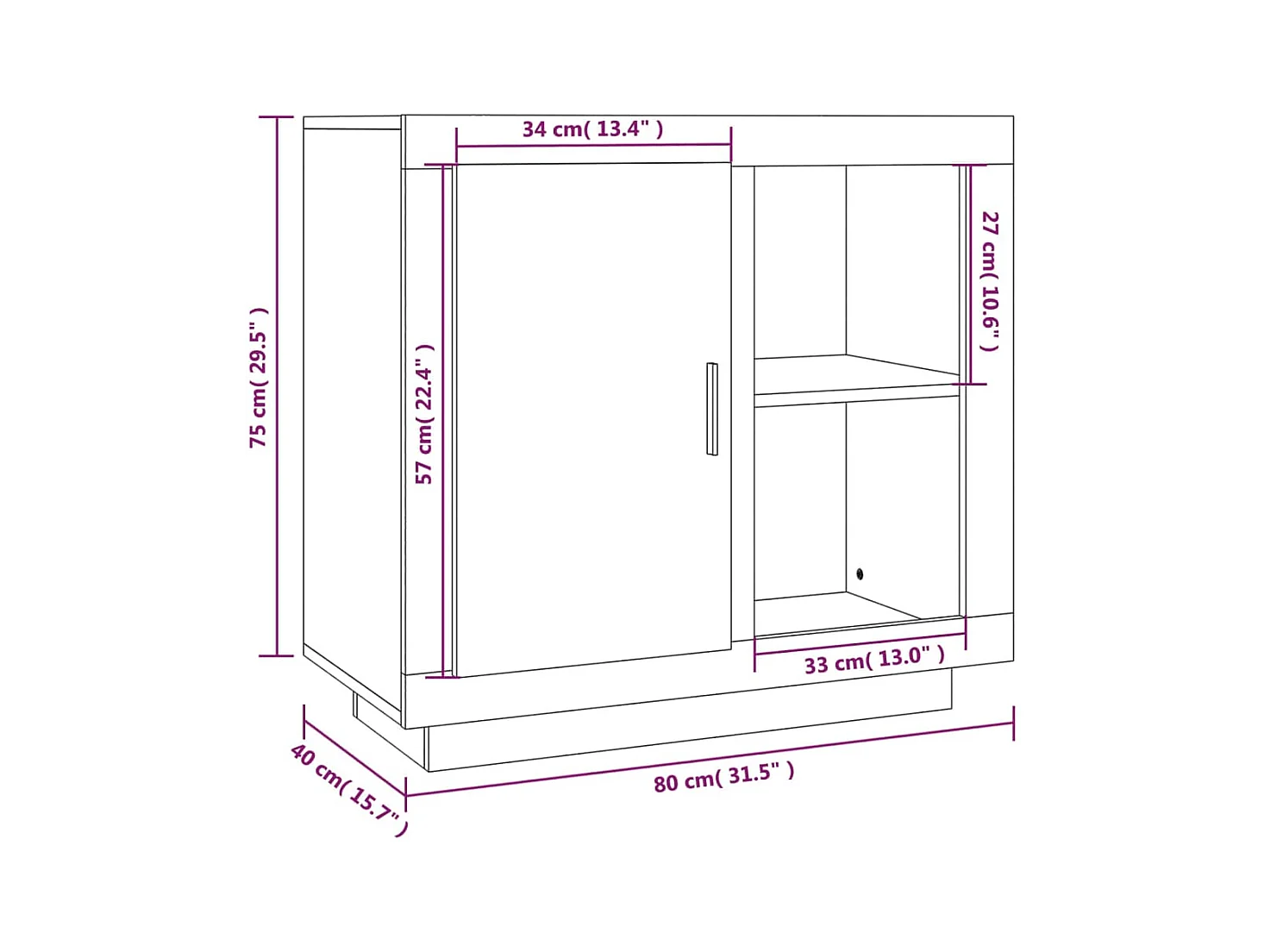 Dressoir 80x40x75 cm grijs sonoma eikenkleurig