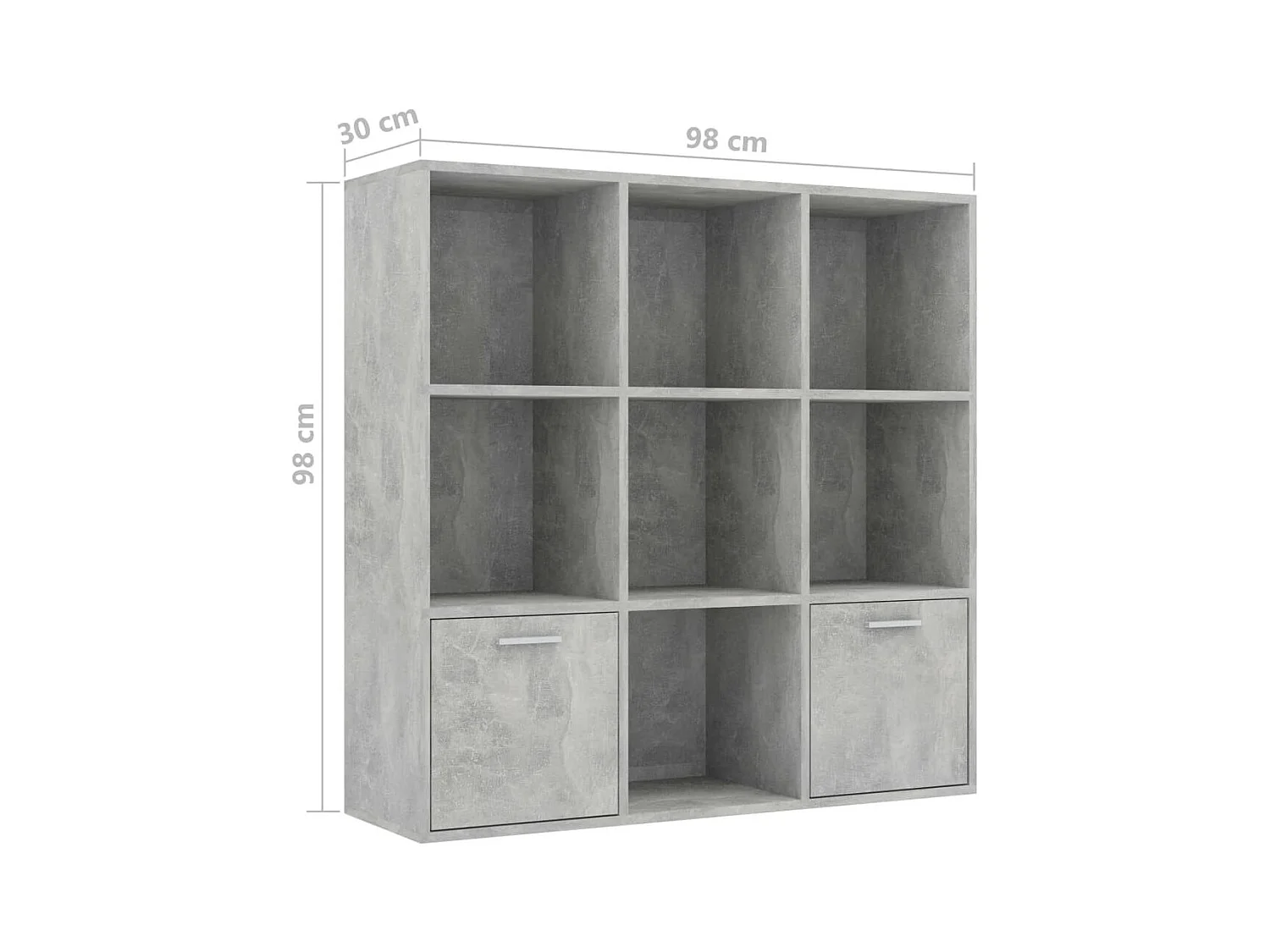 Bibliothèque étagère en bois Valika 98cm - 7 niches 2 portes-Gris béton