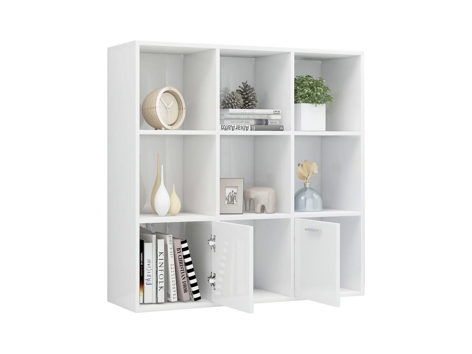 Bibliothèque étagère en bois Valika 98cm - 7 niches 2 portes-Gris béton