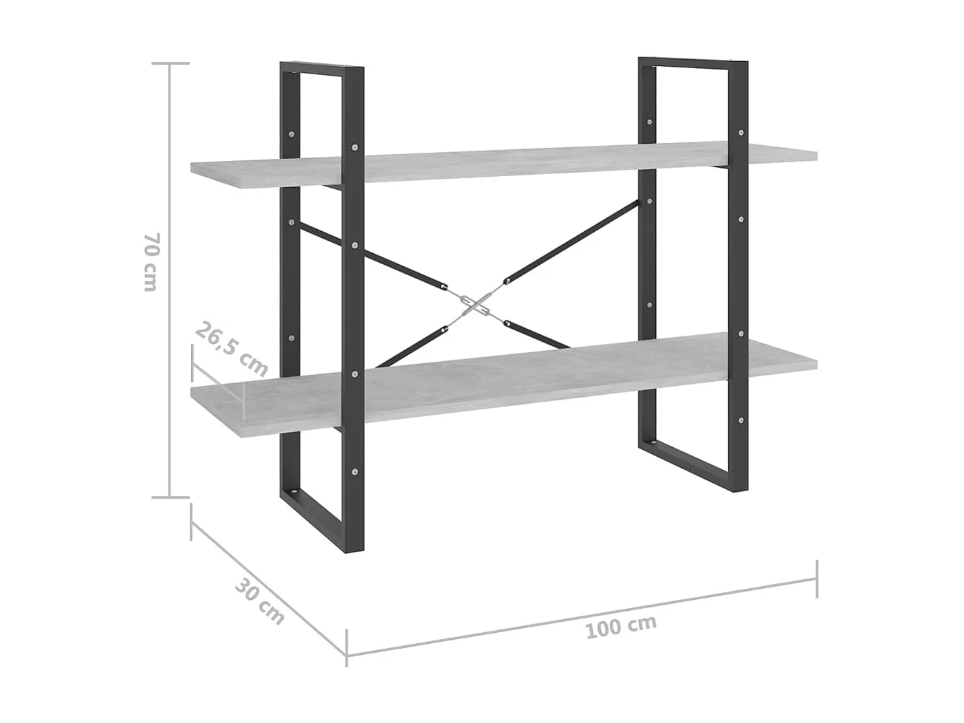 Bibliothèque à 2 niveaux Gris béton 100x30x70