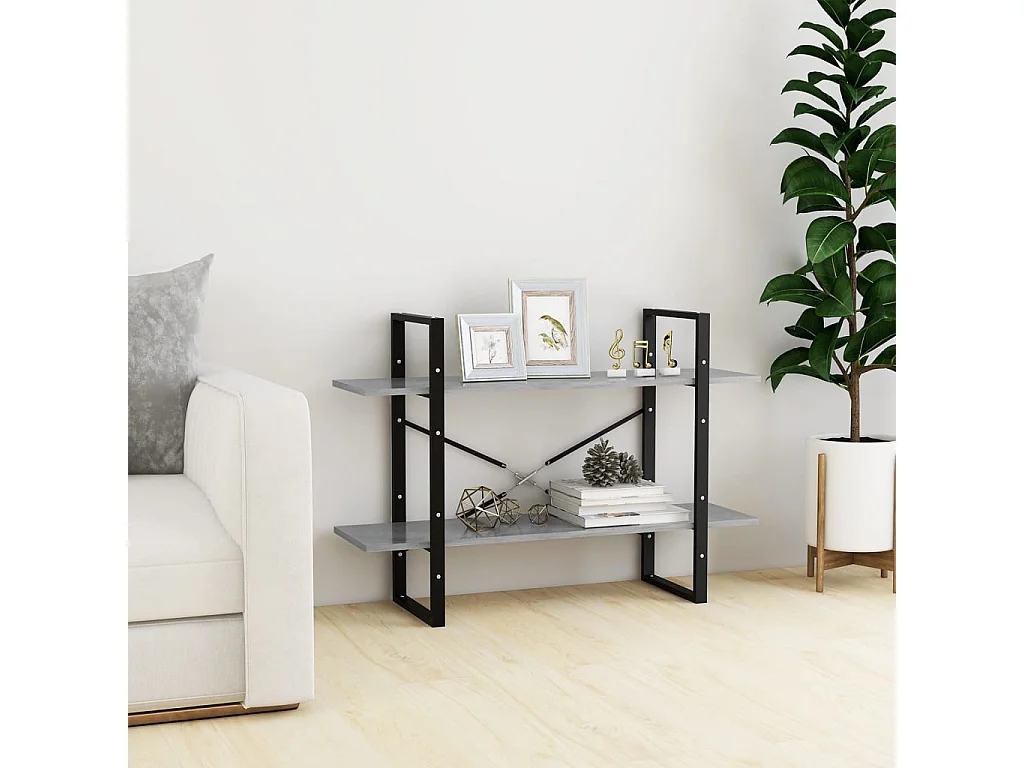 Bibliothèque à 2 niveaux Gris béton 100x30x70