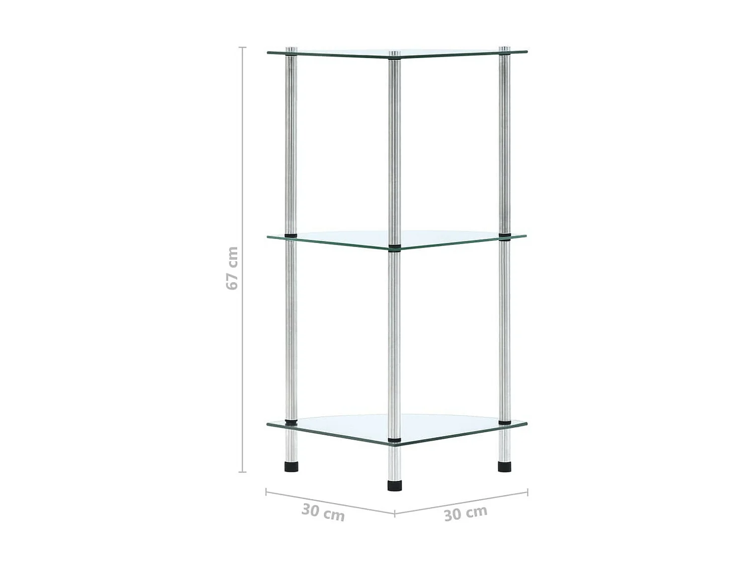 Étagère à 3 niveaux Transparent 30x30x67 Verre trempé