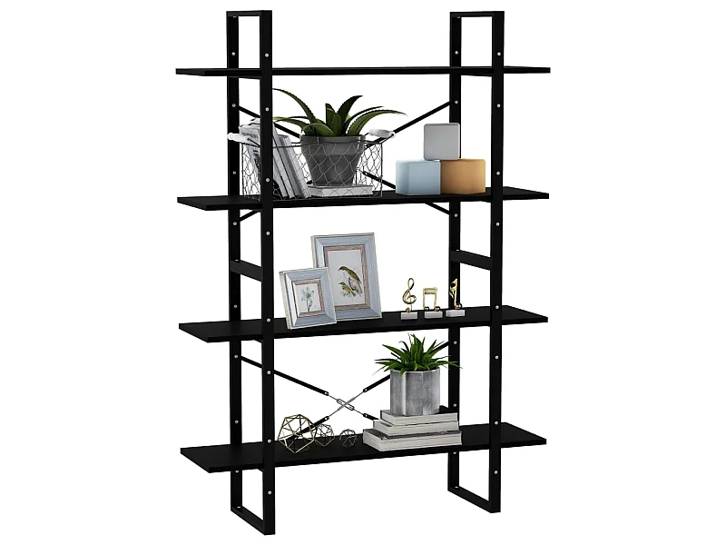 Bibliothèque à 4 niveaux Noir 100x30x140 Bois de pin massif