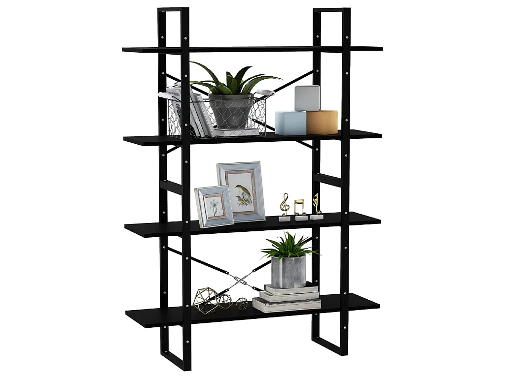 Bibliothèque à 4 niveaux Noir 100x30x140 Bois de pin massif