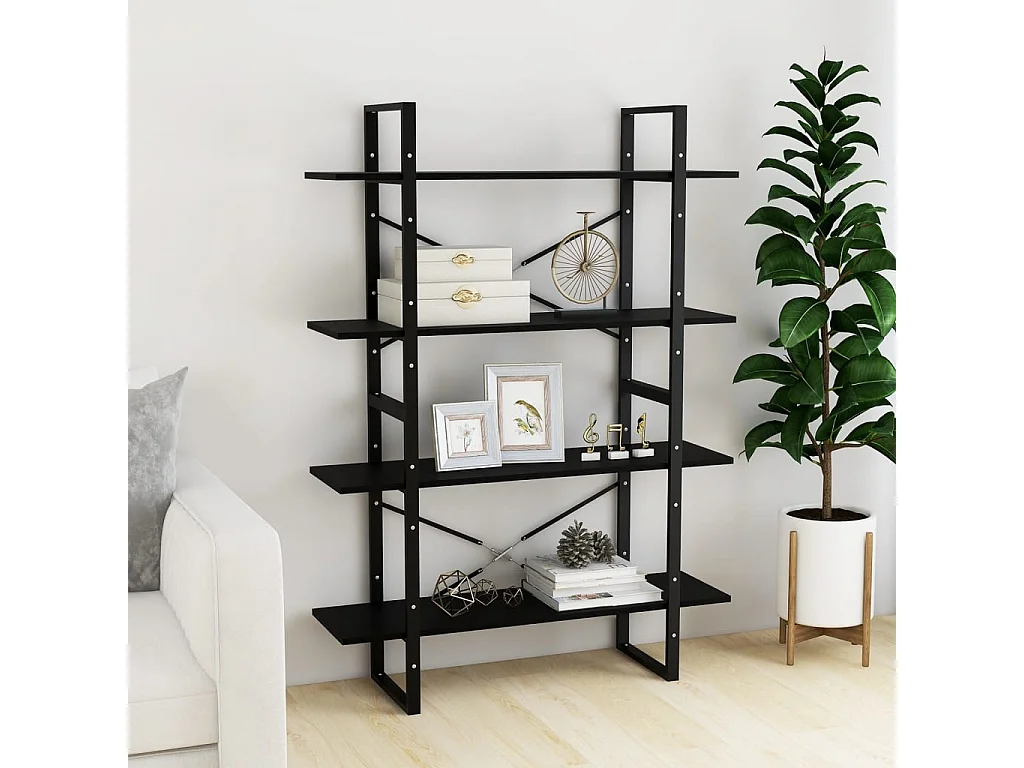 Bibliothèque à 4 niveaux Noir 100x30x140 Bois de pin massif