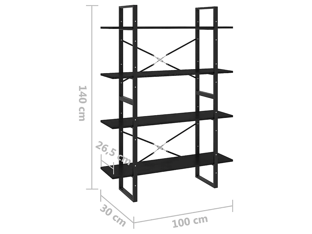 Bibliothèque à 4 niveaux Noir 100x30x140 Bois de pin massif