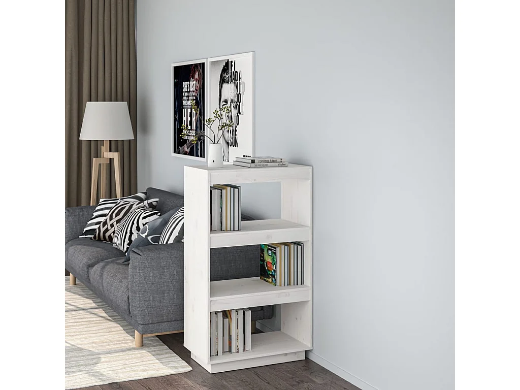 Bibliothèque-Cloison Blanc 60x35x103 Bois de pin massif