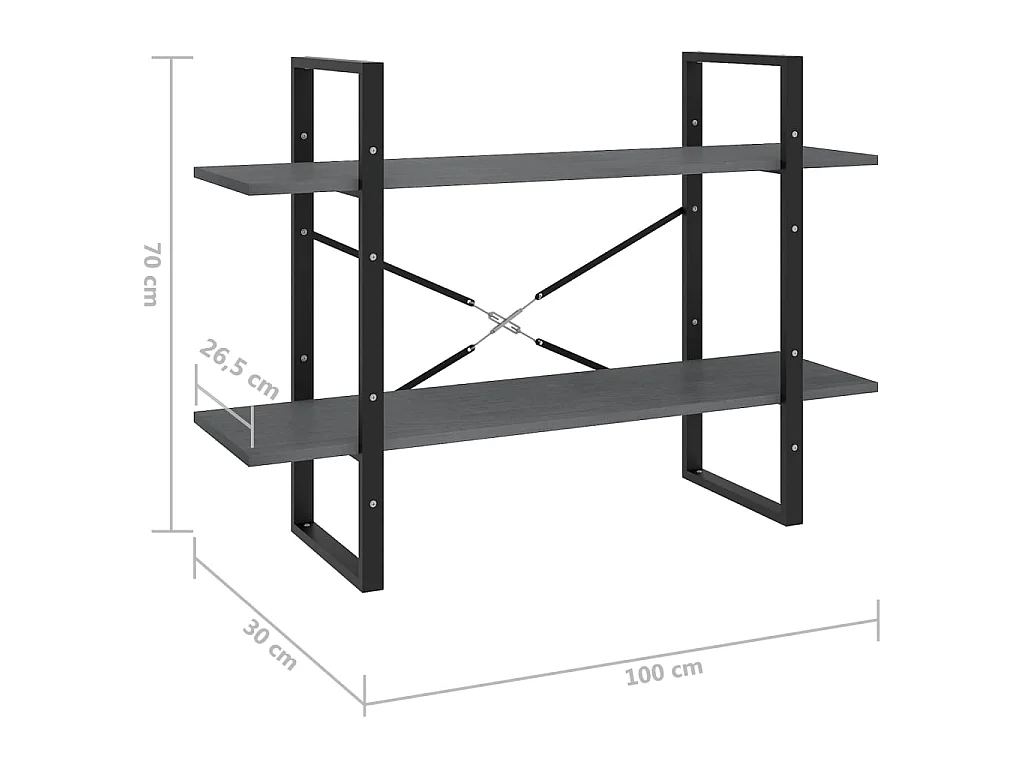 Bibliothèque à 2 niveaux Gris 100x30x70 Bois de pin massif