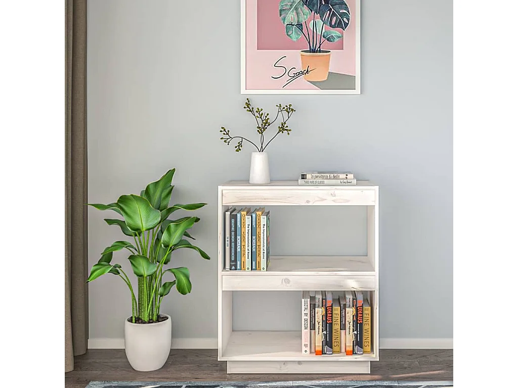 Bibliothèque Blanc 60x35x71 Bois de pin massif